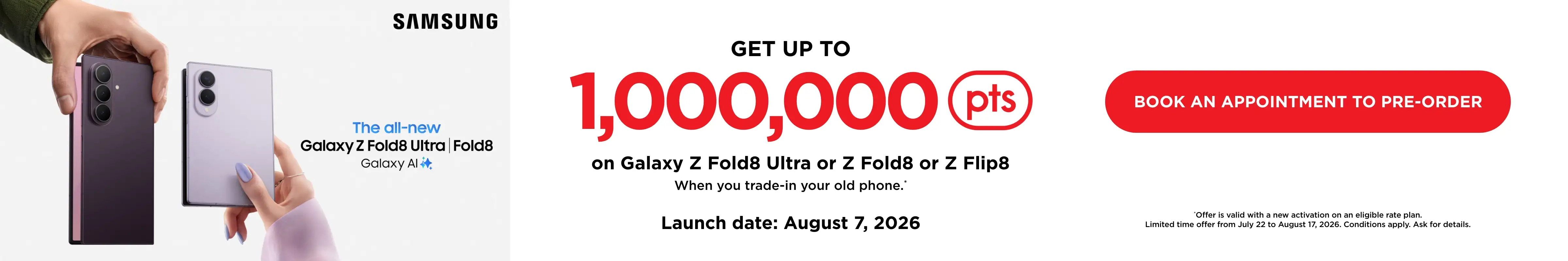 Samsung Galaxy Z Fold8 Ultra 1 million optimum points offer banner