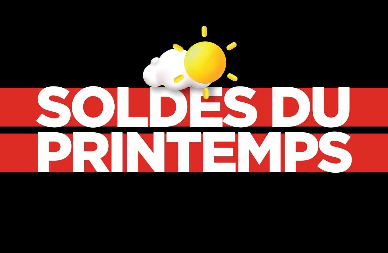 « Spring Savings Event » en lettres capitales blanches sur fond noir avec le logo PC Optimum, un soleil et des nuages.