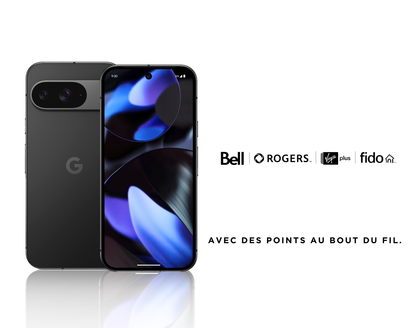 Un téléphone Google Pixel 9  sur fond blanc