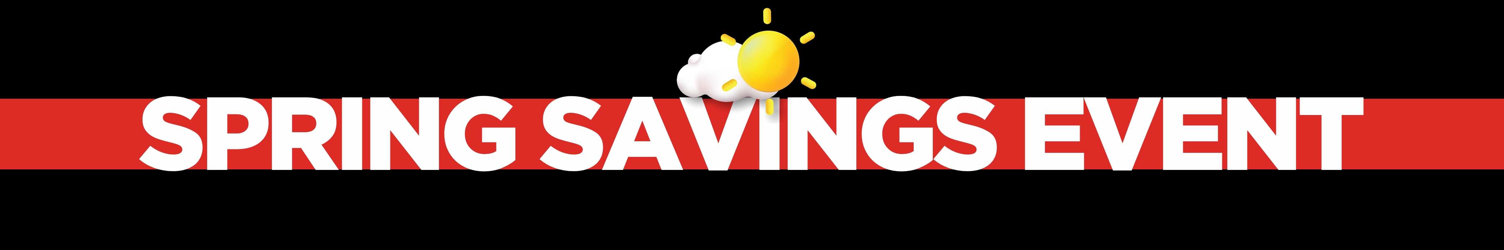 "Spring Savings Event" in white capital letters on a Black background with PC Optimum logo and a sun and clouds