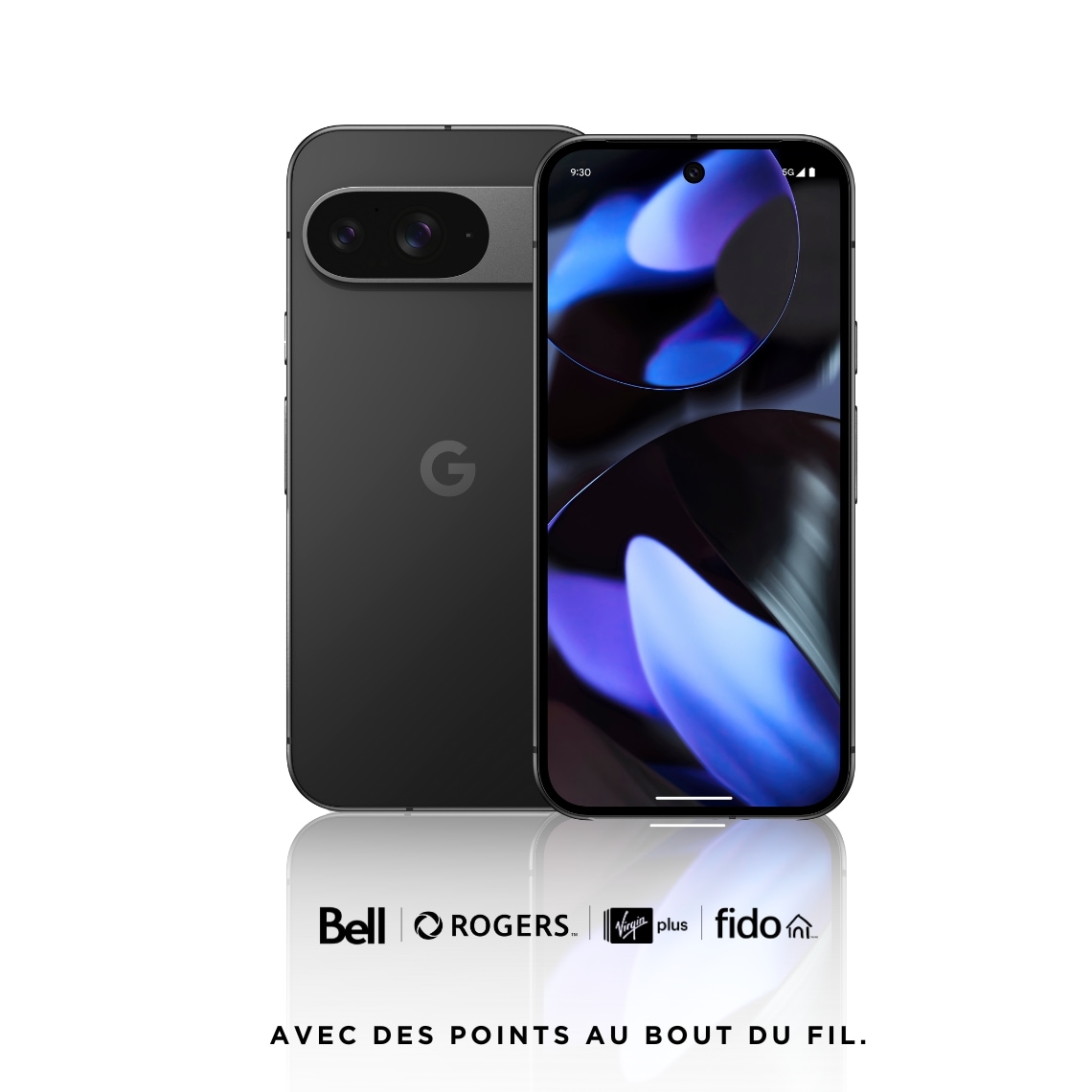 Un téléphone Google Pixel 9 sur fond blanc