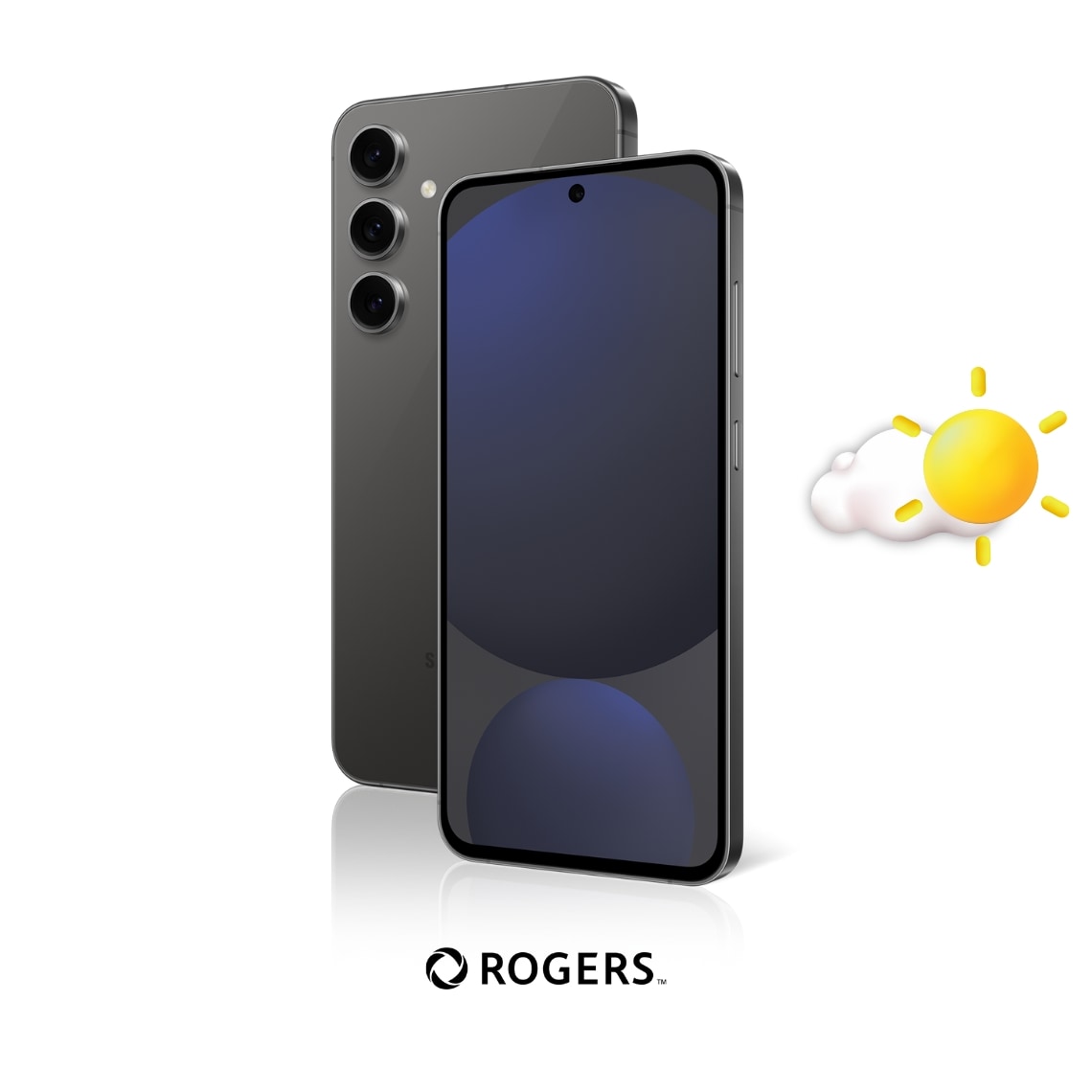 Un S24 FE noir avec logo Rogers sur fond blanc